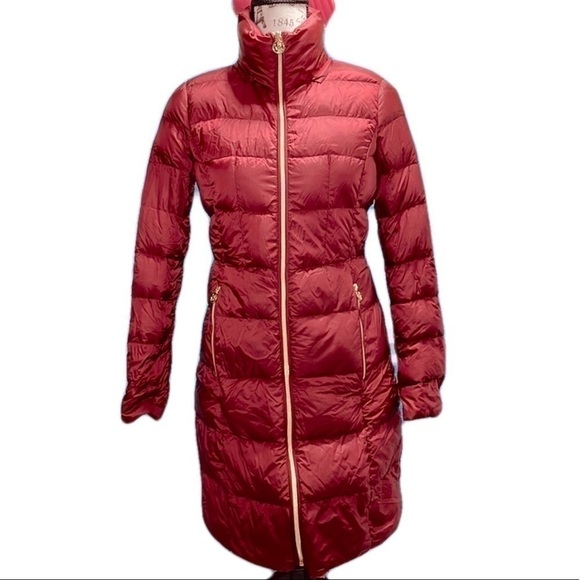 Michael Kors Packable Quilted Down Puffer Jacket Red XS Hooded Lightweight Coat - Picture 16 of 17